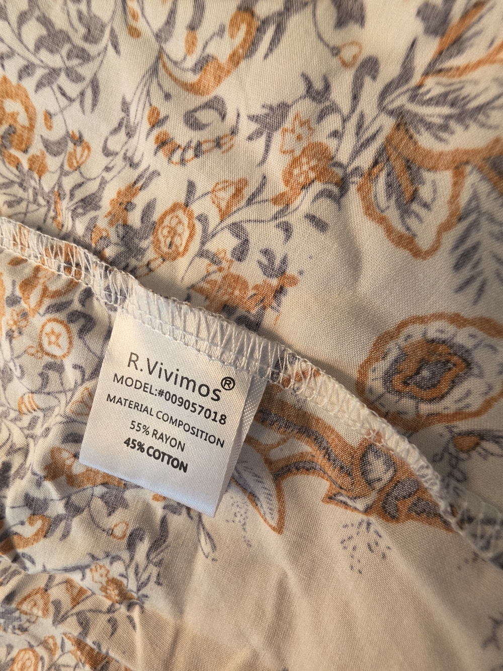 Boho Cream Floral Midi Dress with Rust Accents - Picture 7 of 11